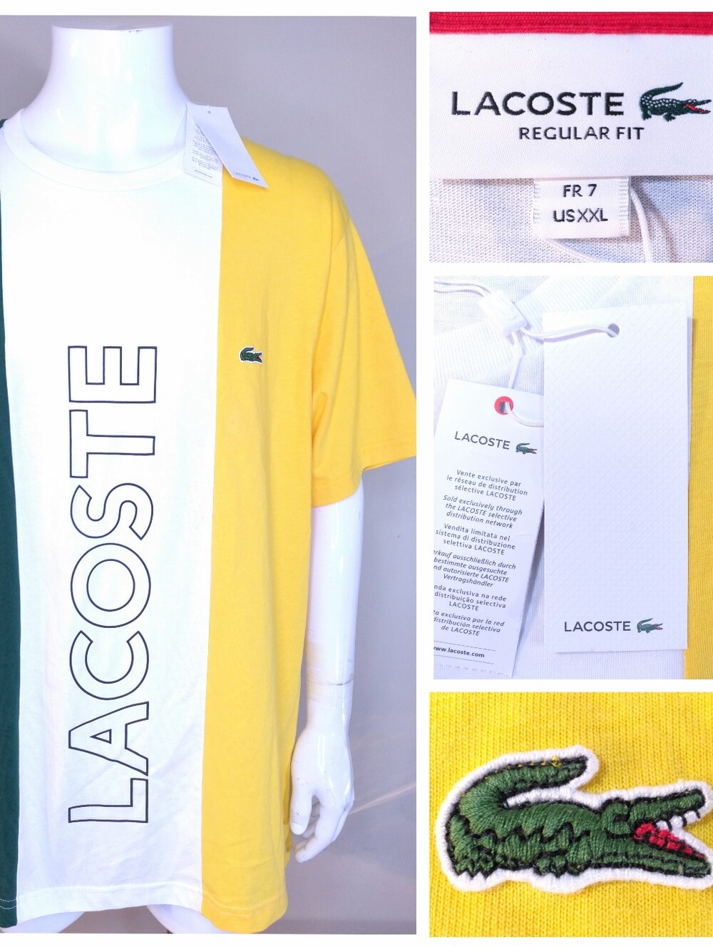 LACOSTE T-Shirt SIZE 7 XXL NEW with TAGS Colorblock 2XL Crew Neck Tee NWT SPORT